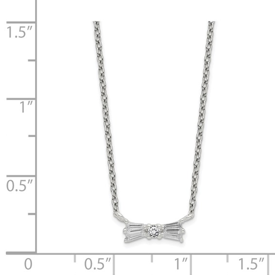 Sterling Silver CZ Bow Necklace w/1.25in ext.