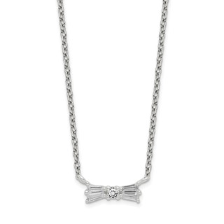 Sterling Silver CZ Bow Necklace w/1.25in ext.
