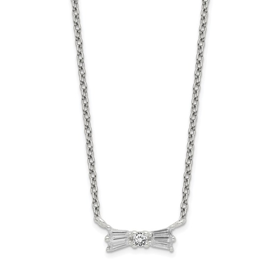 Sterling Silver CZ Bow Necklace w/1.25in ext.
