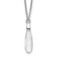 Sterling Silver Polished Teardrop Crystal Necklace, 16.5" view 1