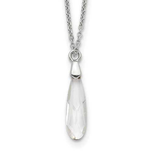 Sterling Silver Polished Teardrop Crystal Necklace, 16.5"
