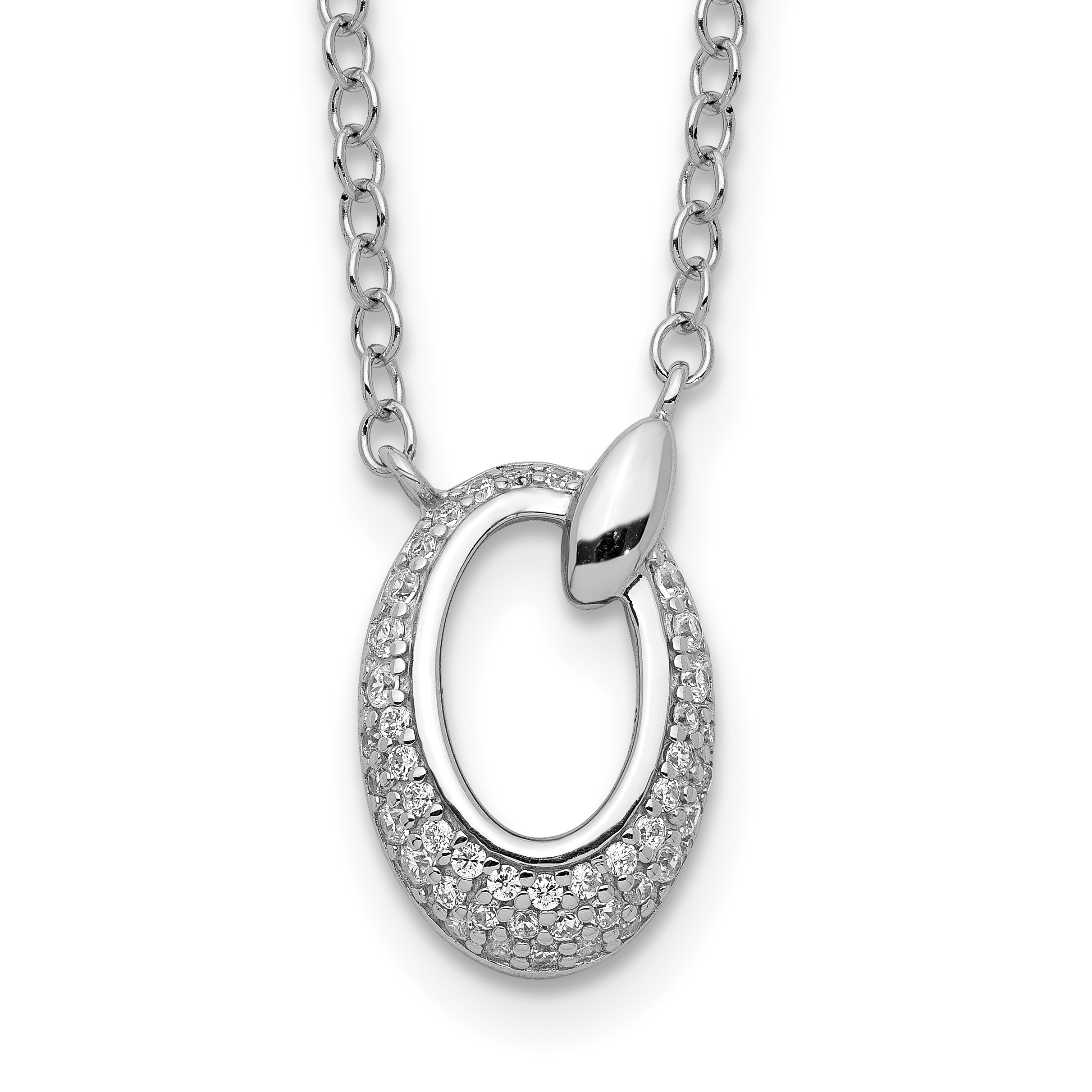 Sterling Silver Rhodium Plated CZ Circle Necklace (QG5417-17.5)