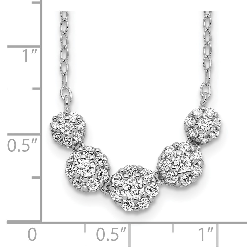 Sterling Silver Rhodium-plated 5-CZ Circles w/2in. Ext. Necklace (QG5418-16.5)