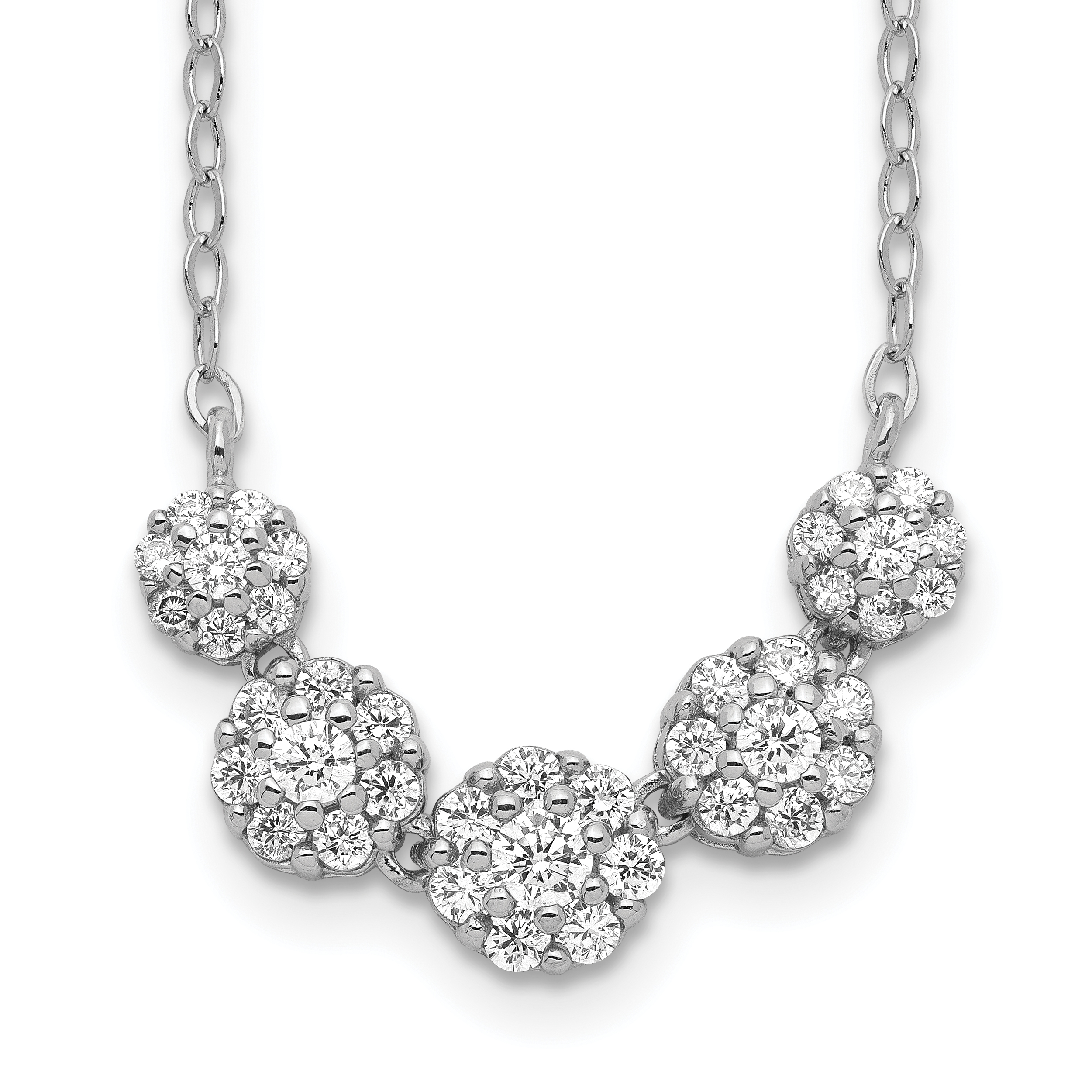 Sterling Silver Rhodium-plated 5-CZ Circles w/2in. Ext. Necklace (QG5418-16.5)