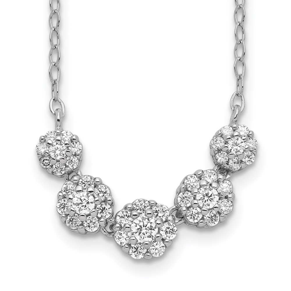 Sterling Silver Rhodium-plated 5-CZ Circles w/2in. Ext. Necklace (QG5418-16.5)