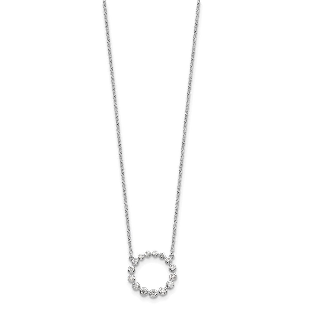 Sterling Silver Rhodium-plated CZ Circle w/2in ext Necklace (QG5421-16)