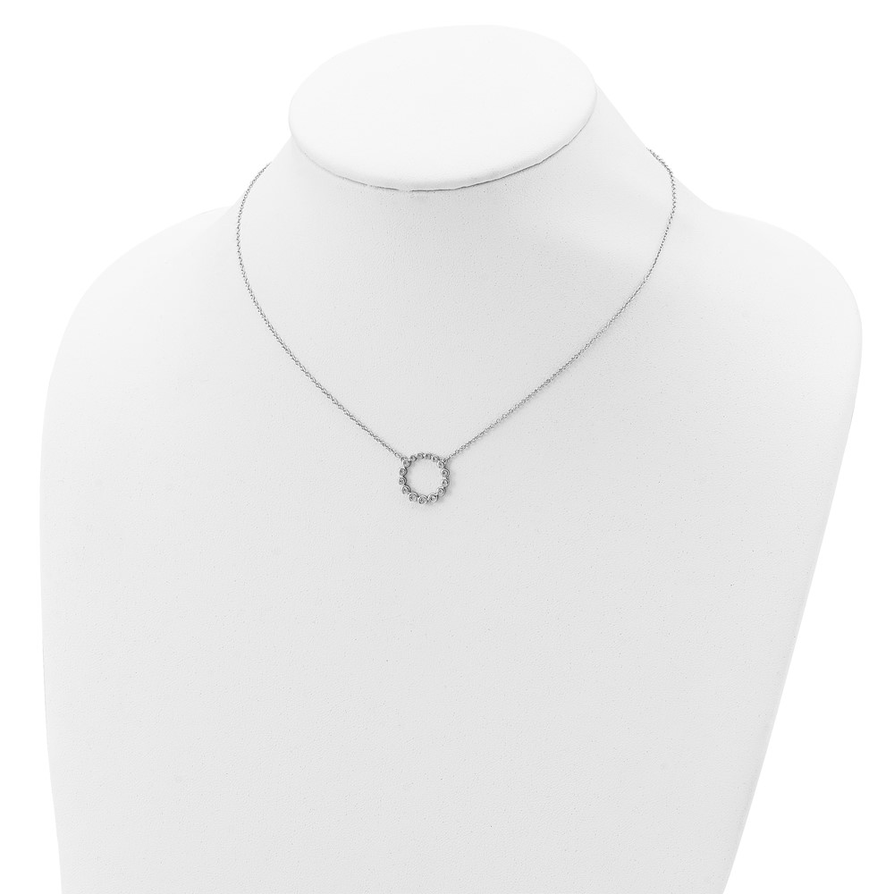 Sterling Silver Rhodium-plated CZ Circle w/2in ext Necklace (QG5421-16)