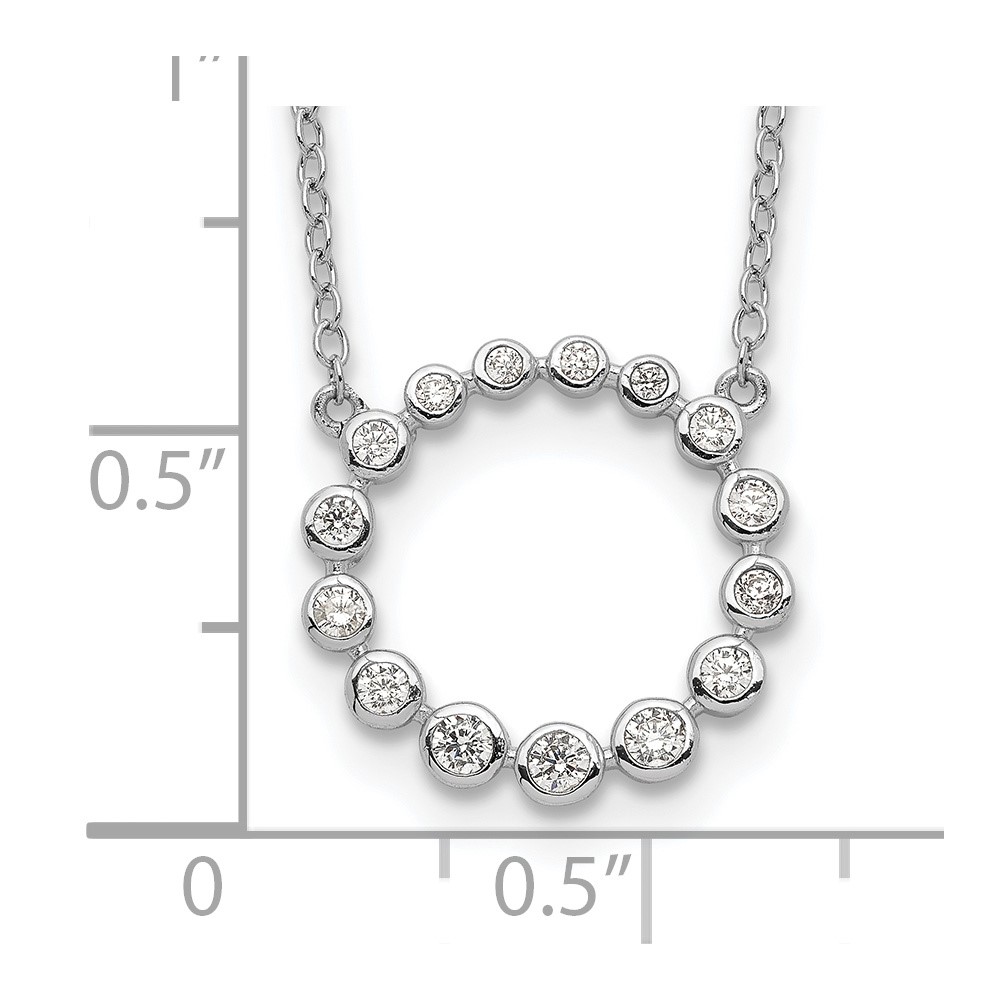Sterling Silver Rhodium-plated CZ Circle w/2in ext Necklace (QG5421-16)