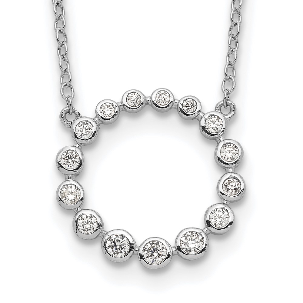 Sterling Silver Rhodium-plated CZ Circle w/2in ext Necklace (QG5421-16)