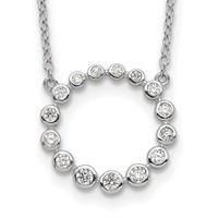 Sterling Silver Rhodium-plated Bezel-set CZ Circle Necklace with 2 Inch Extension, 16" view 1