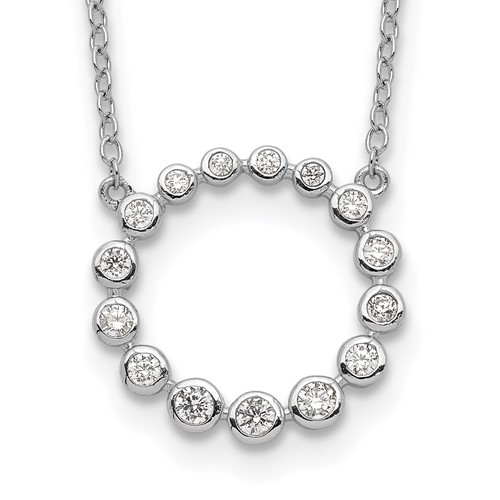 Sterling Silver Rhodium-plated Bezel-set CZ Circle Necklace with 2 Inch Extension, 16"