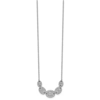 Sterling Silver Rhodium-plated 5-CZ Ovals Necklace with Ext, 2" view 2