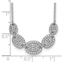 Sterling Silver Rhodium-plated 5-CZ Ovals Necklace with Ext, 2" view 3