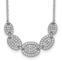 Sterling Silver Rhodium-plated 5-CZ Ovals Necklace with Ext, 2" view 1
