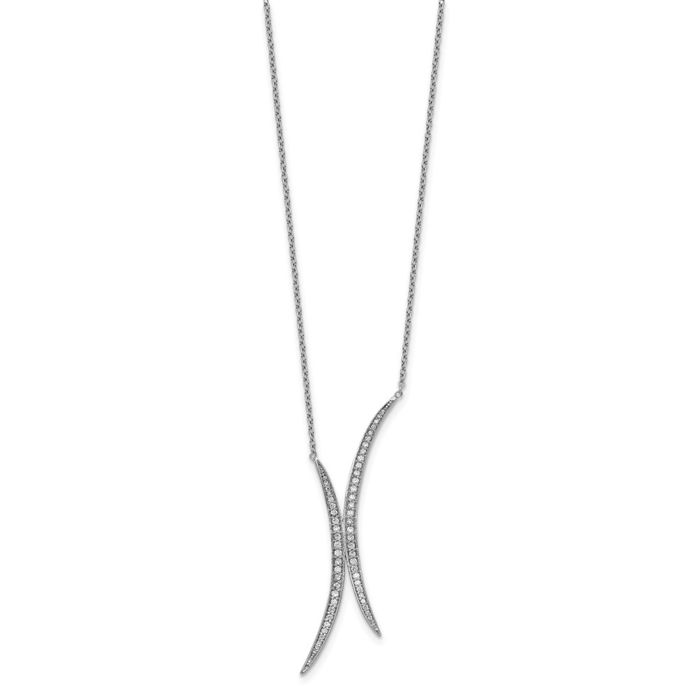 Sterling Silver Rhodium-plated Curved CZ Necklace (QG5423-24)