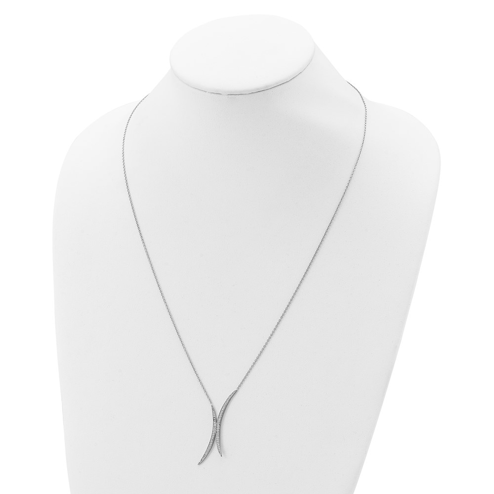 Sterling Silver Rhodium-plated Curved CZ Necklace (QG5423-24)
