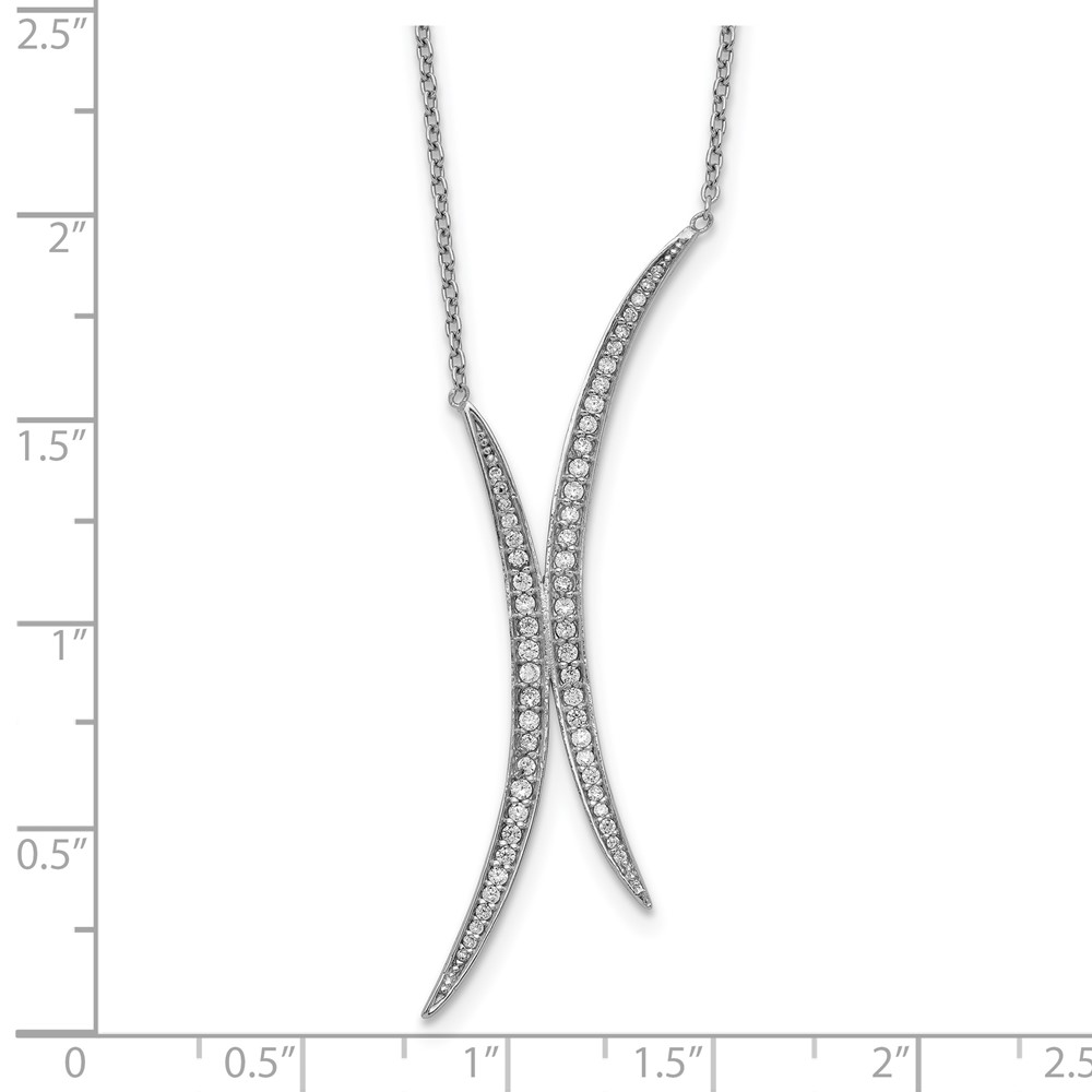 Sterling Silver Rhodium-plated Curved CZ Necklace (QG5423-24)