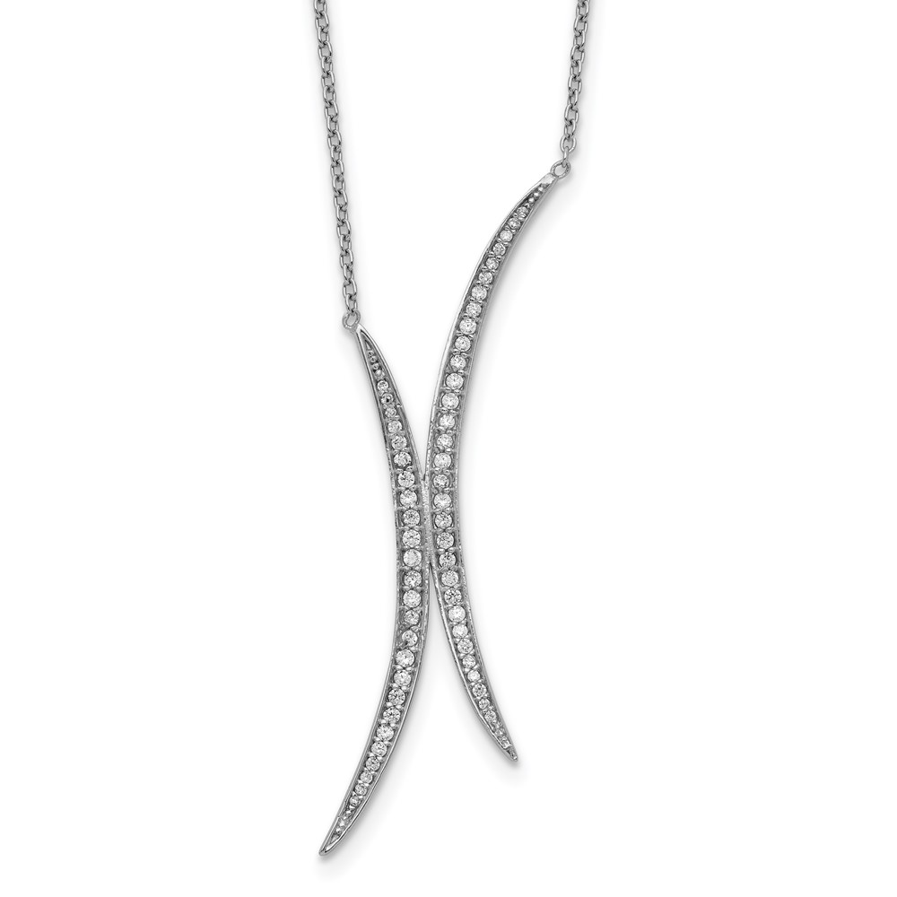 Sterling Silver Rhodium-plated Curved CZ Necklace (QG5423-24)