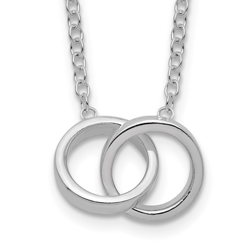 Sterling Silver Polished Two Interlocked Rings 18 Inch Necklace