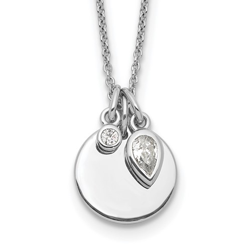 Sterling Silver Rhodium-plated CZ and Round Disc Necklace with 1.75 Inch Extension, 18"