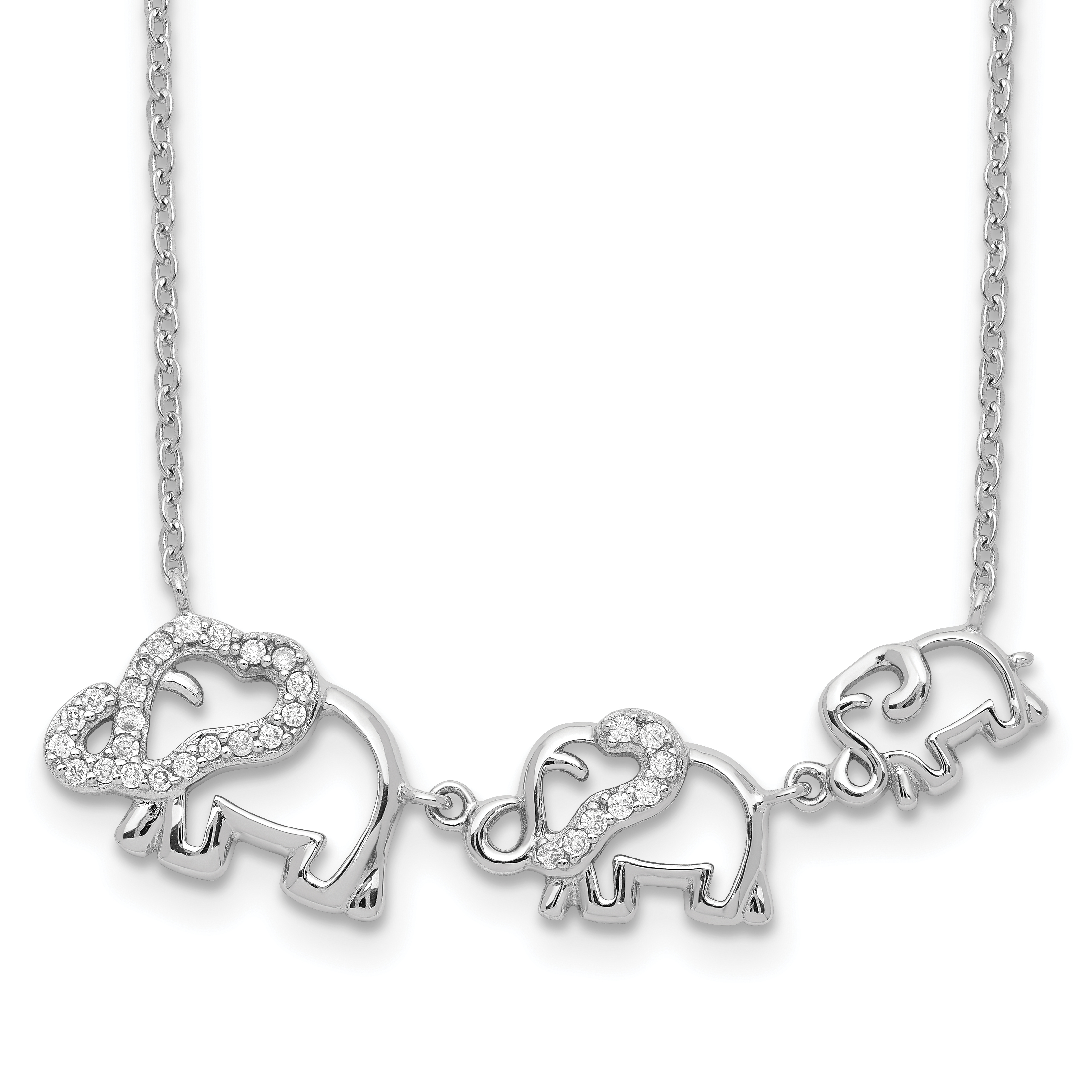 Sterling Silver Rhodium-plated CZ Elephants Necklace (QG5439-18)