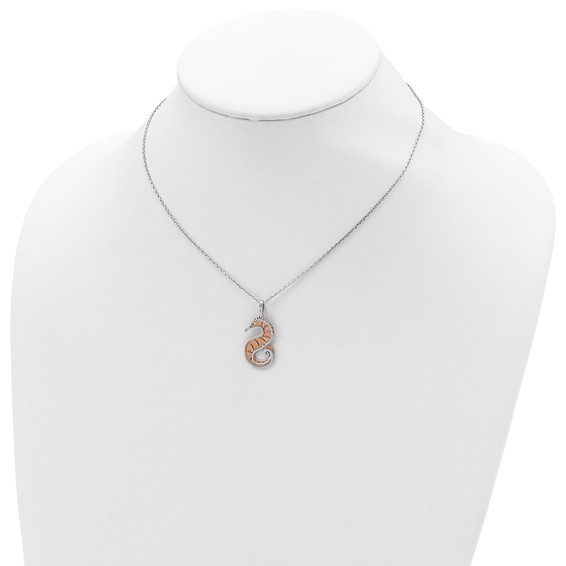 Sterling Silver Rose-tone Seahorse w/ 2in ext. Necklace