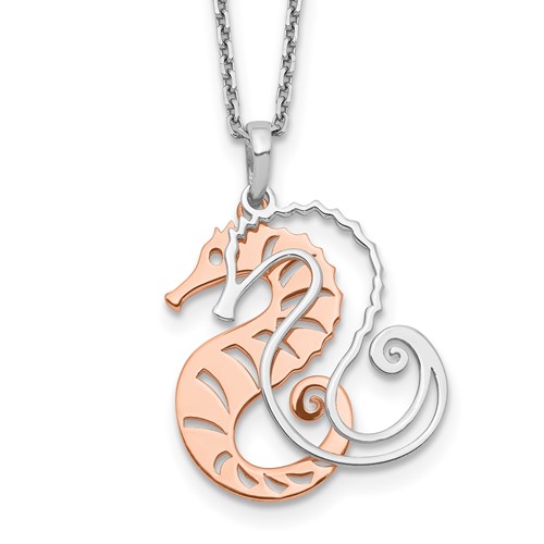Sterling Silver Rose-tone Seahorse 2-Piece Movable Necklace with 2 Inch Extension, 16"