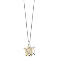 Sterling Silver Gold-tone Diamond-cut 2-Piece Movable Turtles Necklace with 2 Inch Extension, 16" view 2