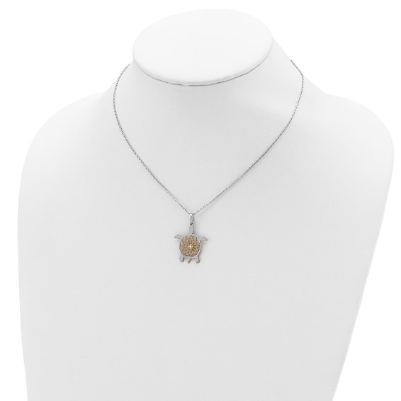 Sterling Silver Gold-tone Diamond-cut Turtle w/ 2in ext. Necklace