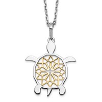 Sterling Silver Gold-tone Diamond-cut 2-Piece Movable Turtles Necklace with 2 Inch Extension, 16" view 5