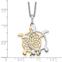 Sterling Silver Gold-tone Diamond-cut 2-Piece Movable Turtles Necklace with 2 Inch Extension, 16" view 3