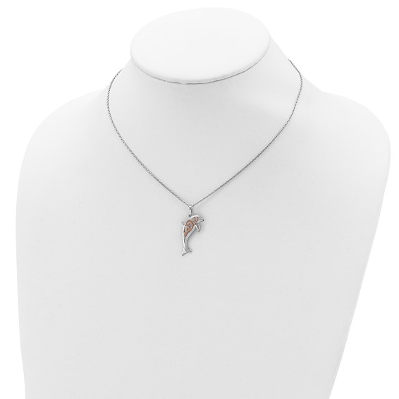 Sterling Silver Rose-tone Diamond-cut Dolphin w/ 2in ext. Necklace