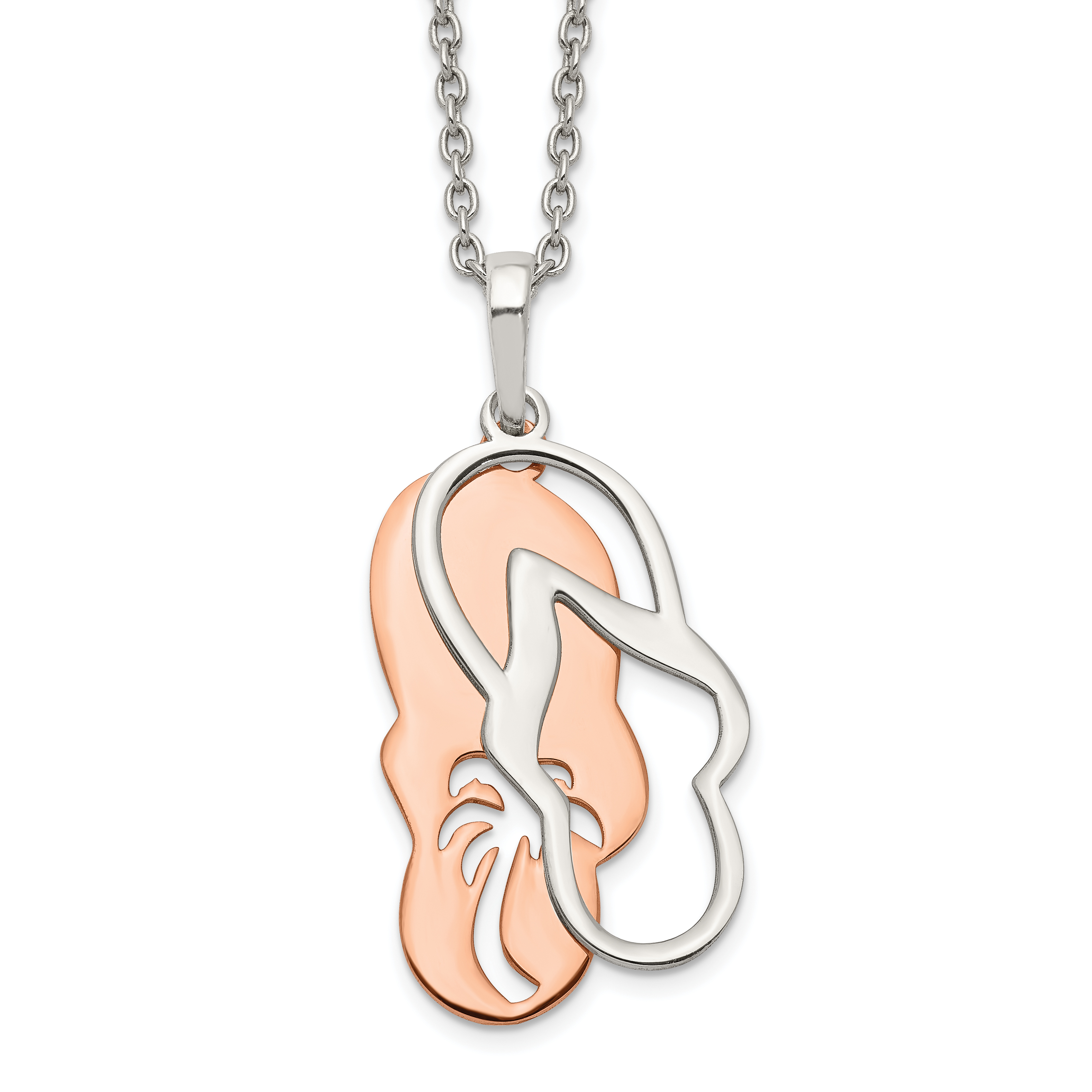 Sterling Silver Rose-tone Sandals w/ Palm Tree w/ 2in ext. Necklace (QG5444-16)