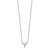 Sterling Silver Rhodium-plated Polished Shark Tooth Necklace with 2 Inch Extension, 16" view 2