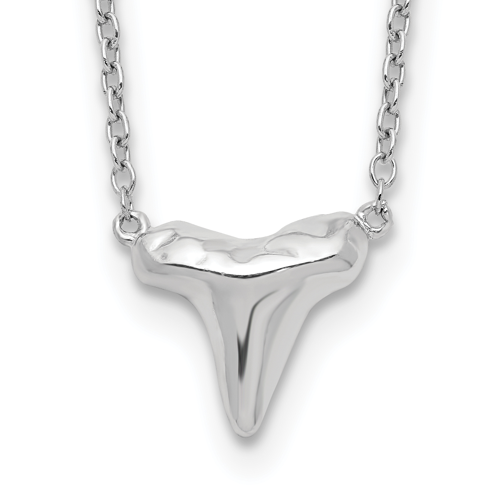 Sterling Silver Rhodium-plated Polished Shark Tooth 16 inch with a 2 inch extention Necklace (QG5445-16)