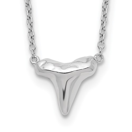 Sterling Silver Rhodium-plated Polished Shark Tooth Necklace with 2 Inch Extension, 16"
