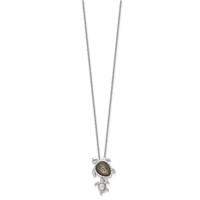 Sterling Silver Rhodium-plated Polished Abalone and Mother of Pearl Turtle Necklace, 18" view 2