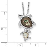Sterling Silver Rhodium-plated Polished Abalone and Mother of Pearl Turtle Necklace, 18" view 3