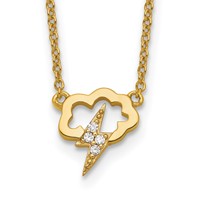 Sterling Silver Gold-tone CZ Storm Cloud Necklace with Ext, 2" view 1