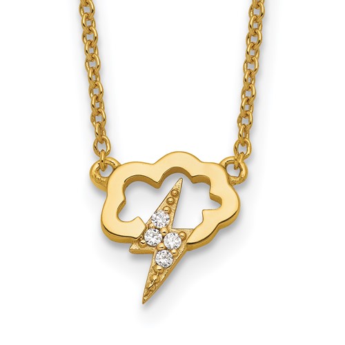 Sterling Silver Gold-tone CZ Storm Cloud Necklace with Ext, 2"