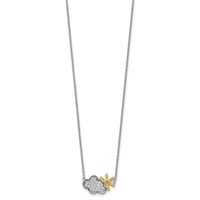 Sterling Silver RH-plated Gold-tone CZ Cloud Necklace with Sun Ext, 2" view 2