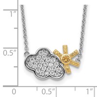 Sterling Silver RH-plated Gold-tone CZ Cloud Necklace with Sun Ext, 2" view 3