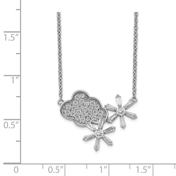 Sterling Silver Rhodium-plated CZ Cloud & Snowflake w/2IN EXT Necklace