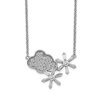 Sterling Silver Rhodium-plated CZ Cloud & Snowflake Necklace with Ext, 2" view 1