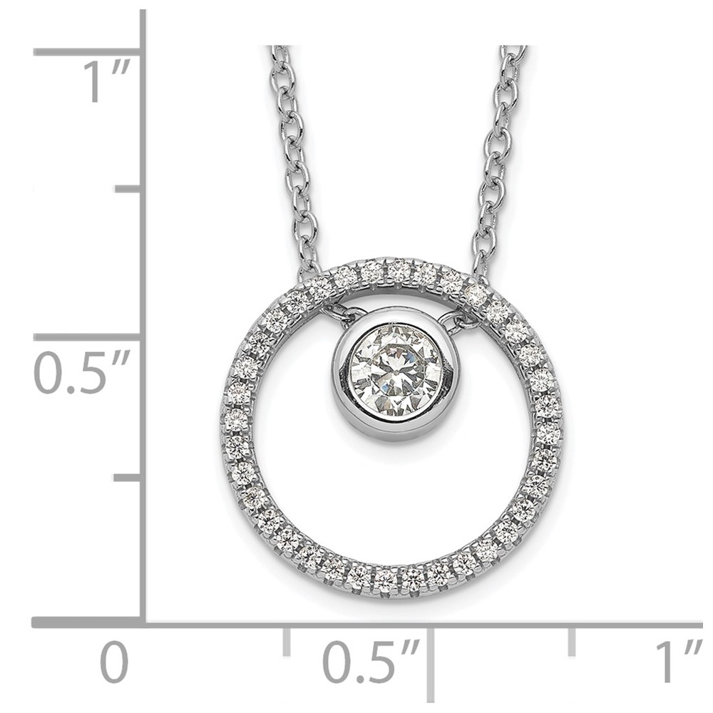 Sterling Silver RH-plated CZ Circle w/1in. Ext. Necklace (QG5455-16)