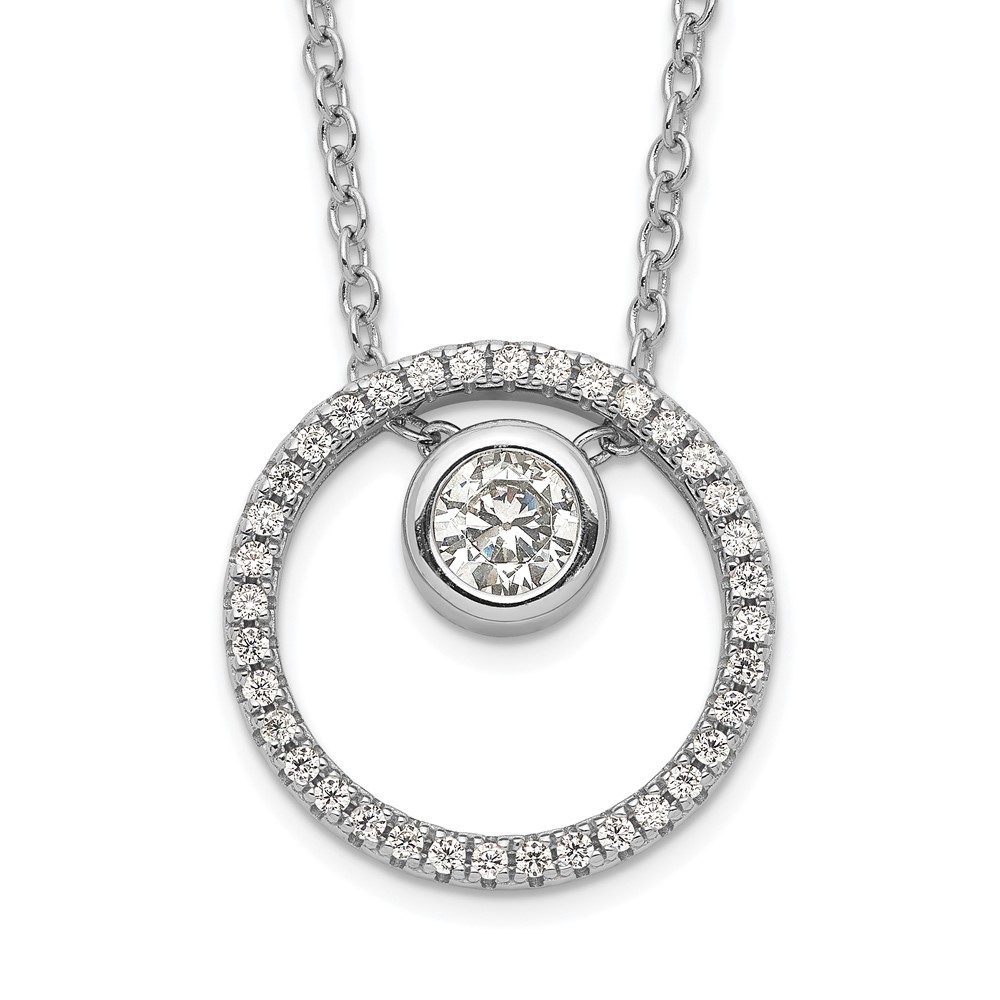 Sterling Silver RH-plated CZ Circle w/1in. Ext. Necklace (QG5455-16)
