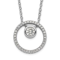 Sterling Silver Rhodium-plated CZ Circle Necklace with 1 Inch Extension, 16" view 1