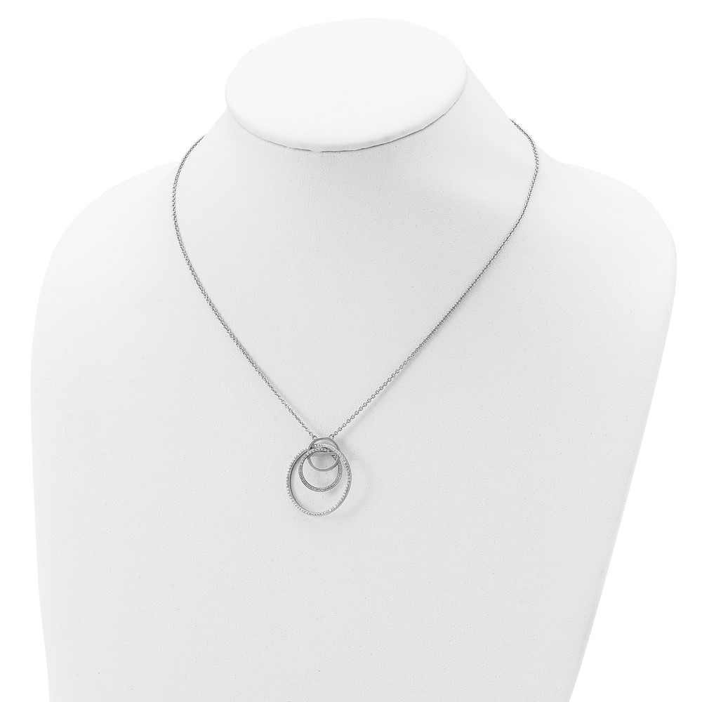 Sterling Silver Rhodium-plated CZ Loop Circles w/2 in. Ext. Necklace (QG5457-16)