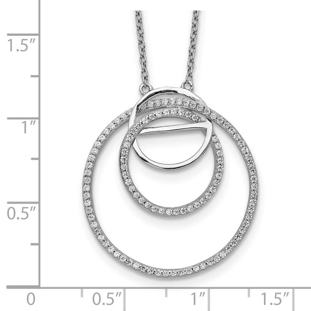 Sterling Silver Rhodium-plated CZ Loop Circles w/2 in. Ext. Necklace (QG5457-16)