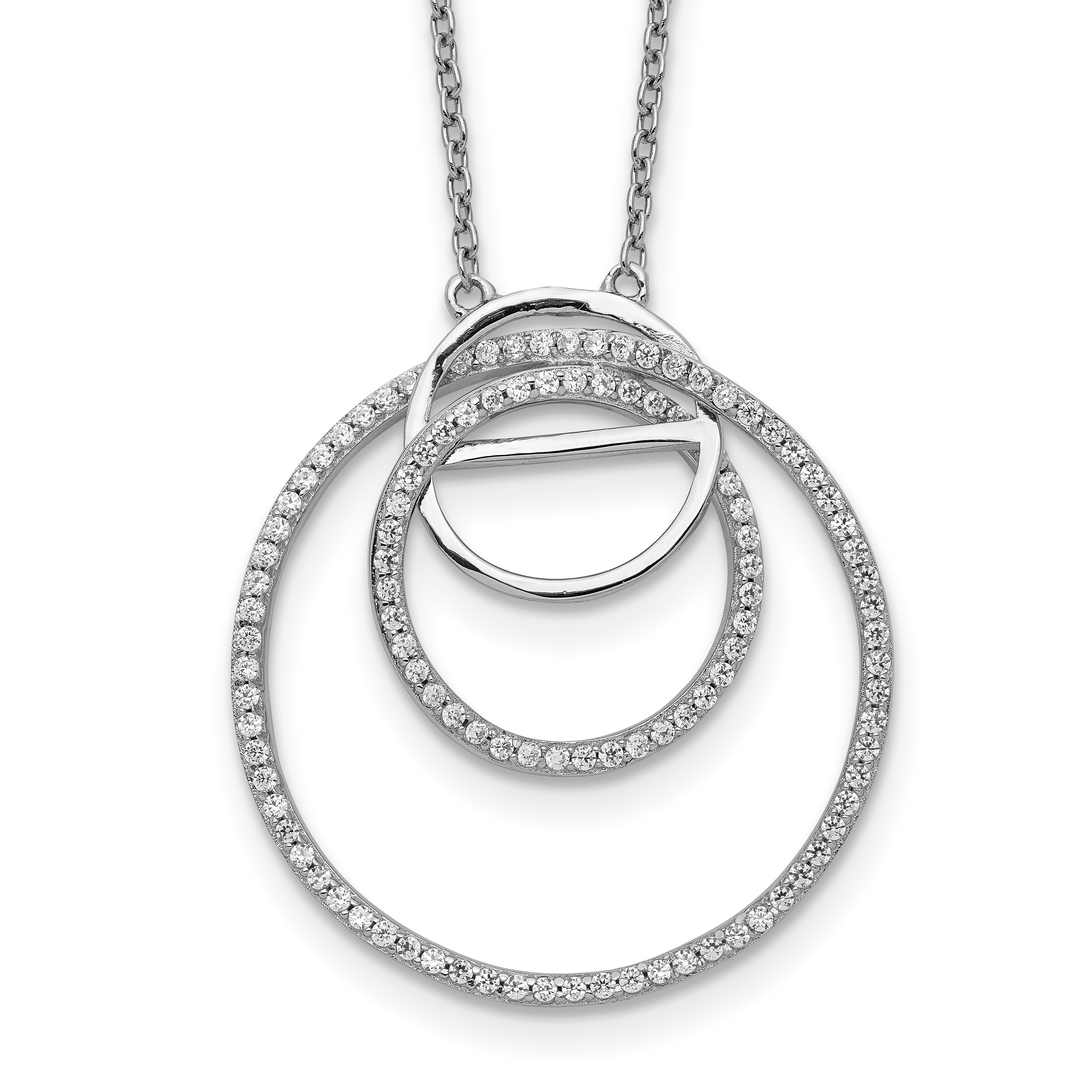 Sterling Silver Rhodium-plated CZ Loop Circles w/2 in. Ext. Necklace (QG5457-16)